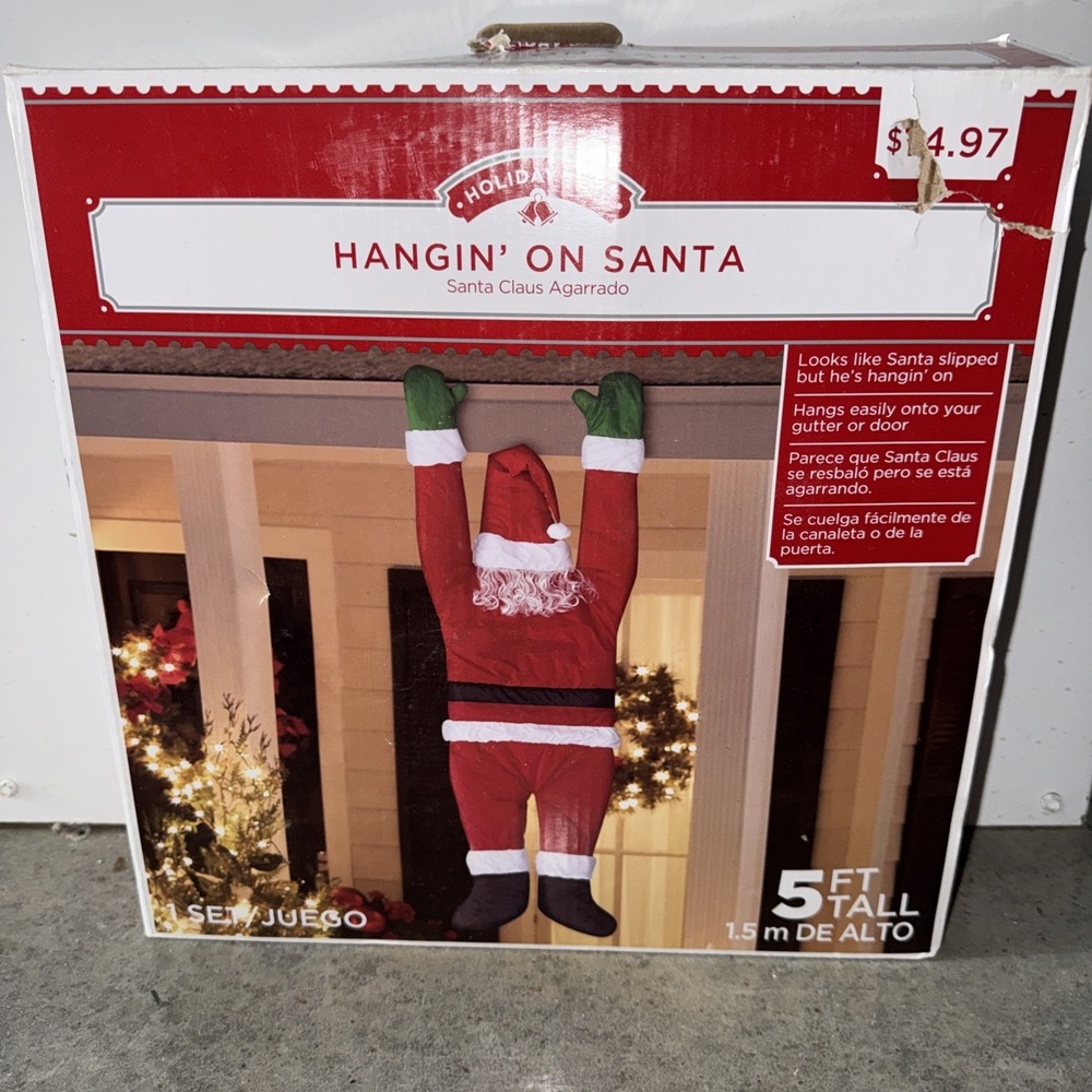 Hangin On Santa 5 ft Tall Santa by Holiday Time Christmas Decoration NOB